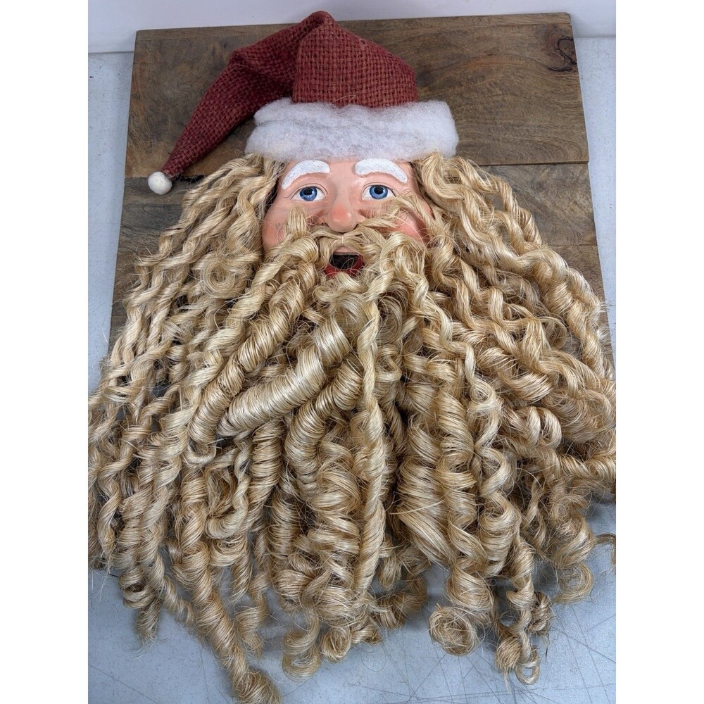 Santa Claus Christmas Door Wreath or Wall Hanging Art Jute Burlap Vintage 20”